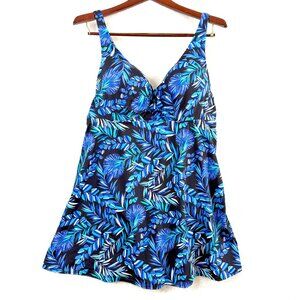 Swimsuits For All Swimdress Womens 18 Blue Mint Palm Sweetheart Underwire Padded